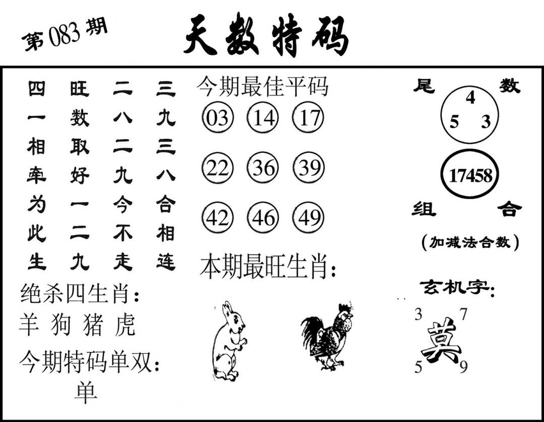 六合彩083期天数特码(黑白)