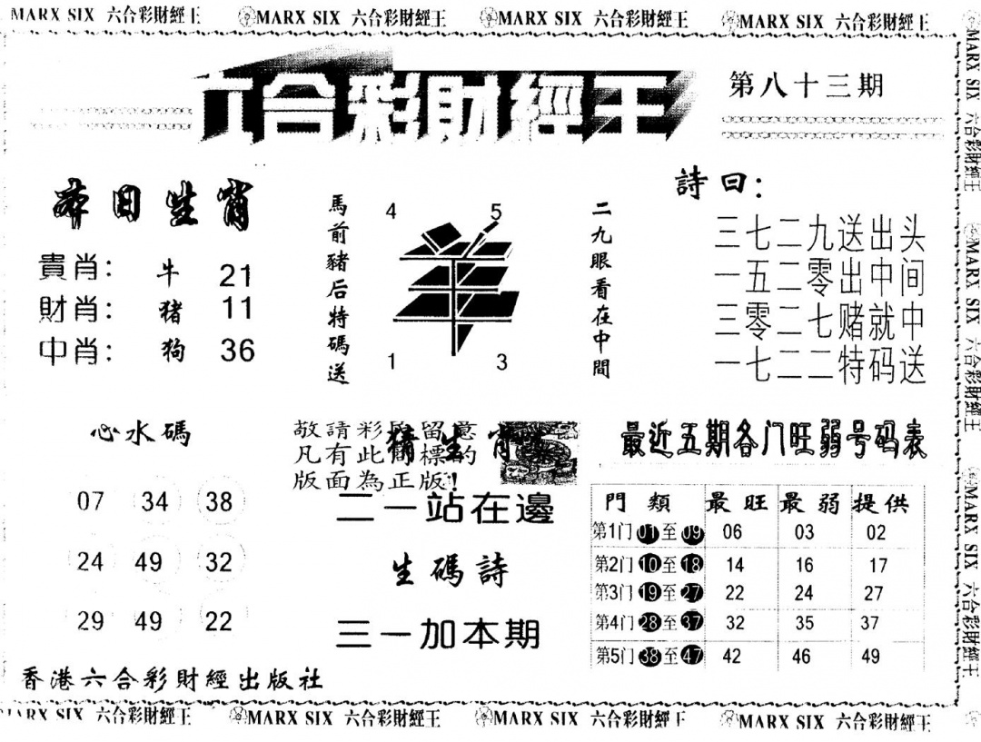 六合彩083期另版财经王一(黑白)