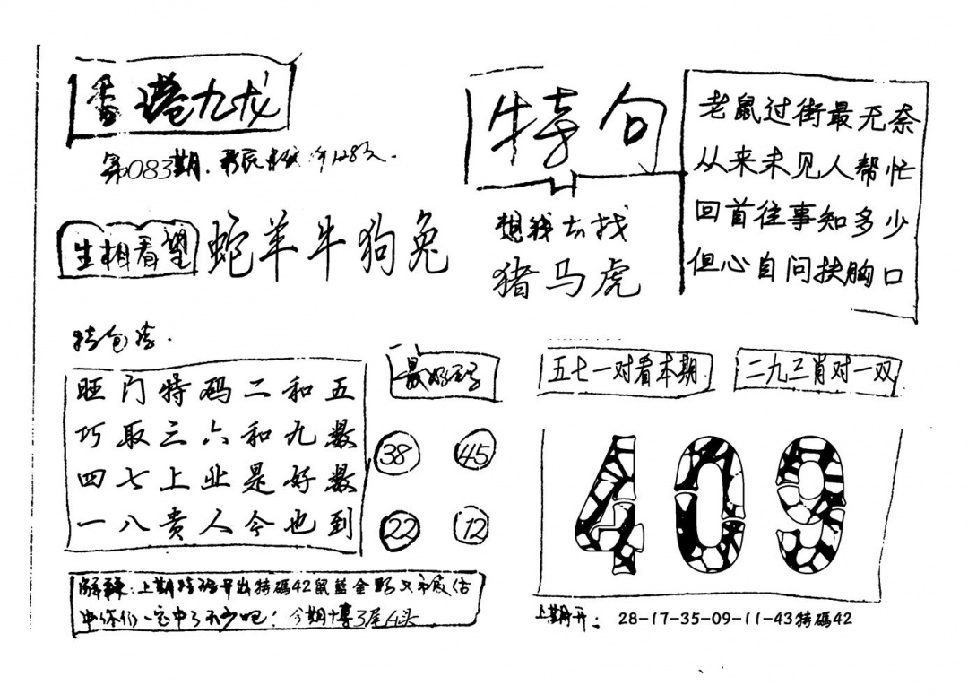 六合彩083期香港九龙(新图)手写(黑白)
