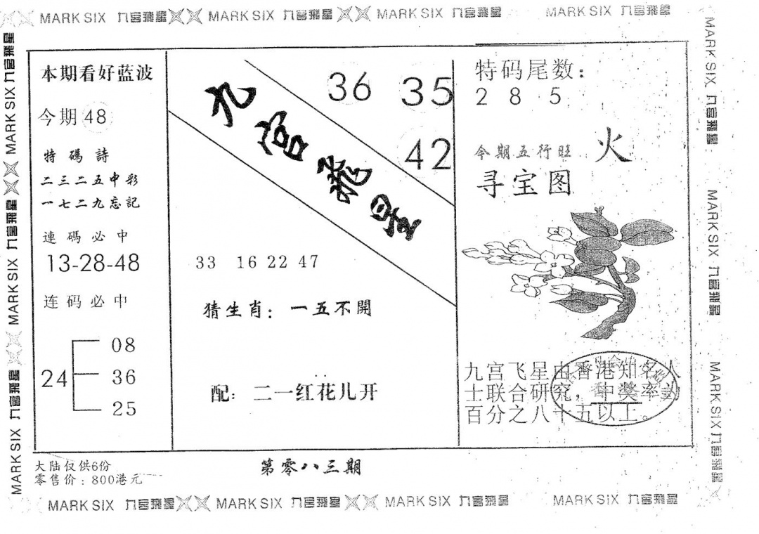 六合彩083期九宫飞星(黑白)