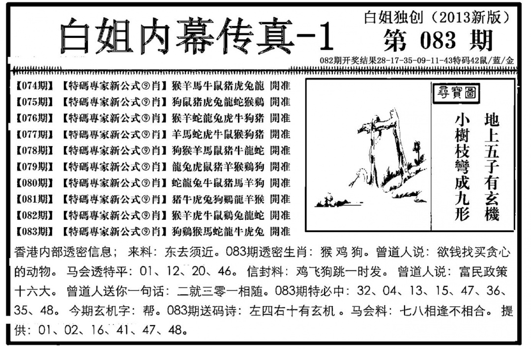 六合彩083期白姐内幕传真-1(新图)(黑白)