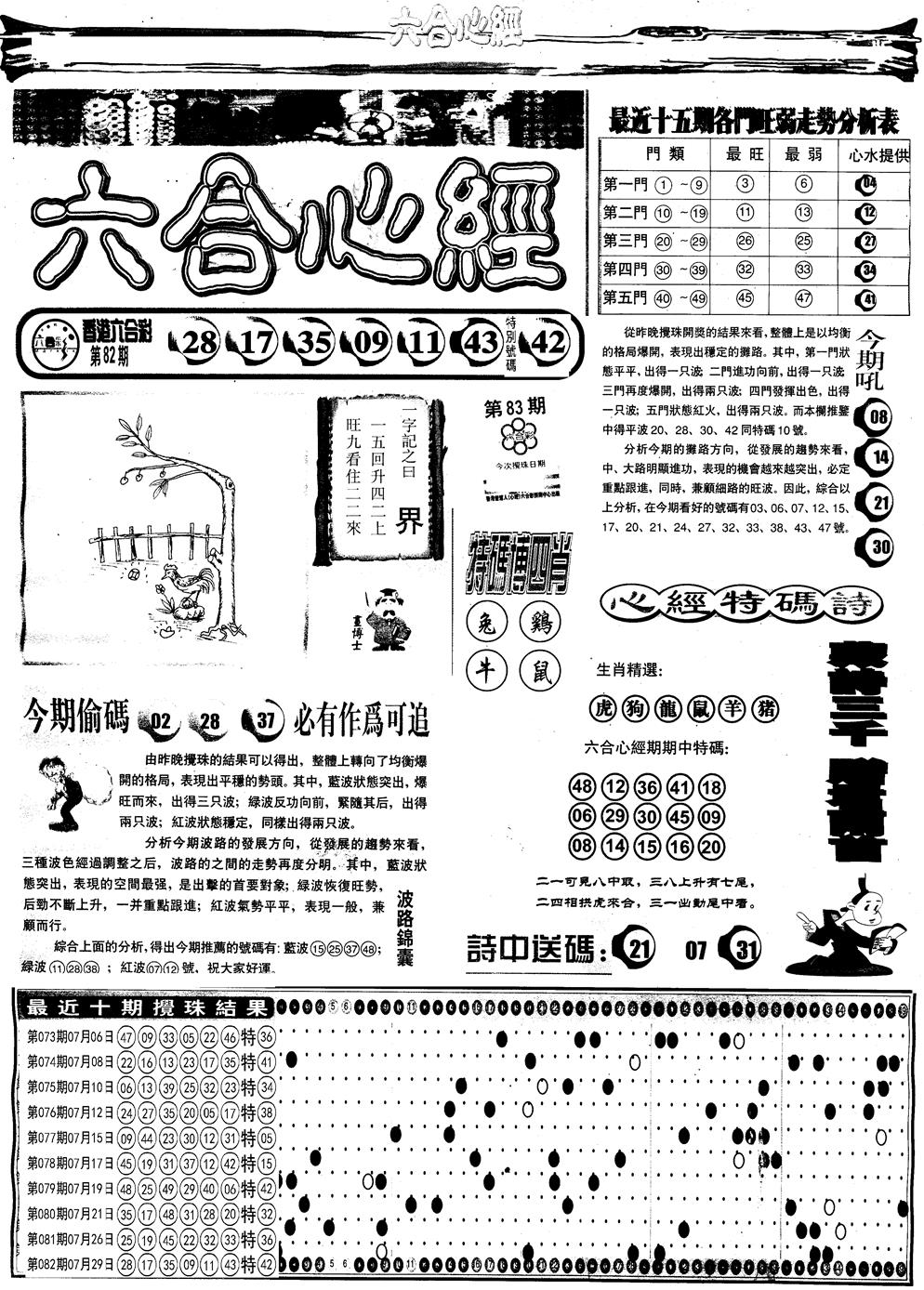 六合彩083期另版六合心经A(黑白)