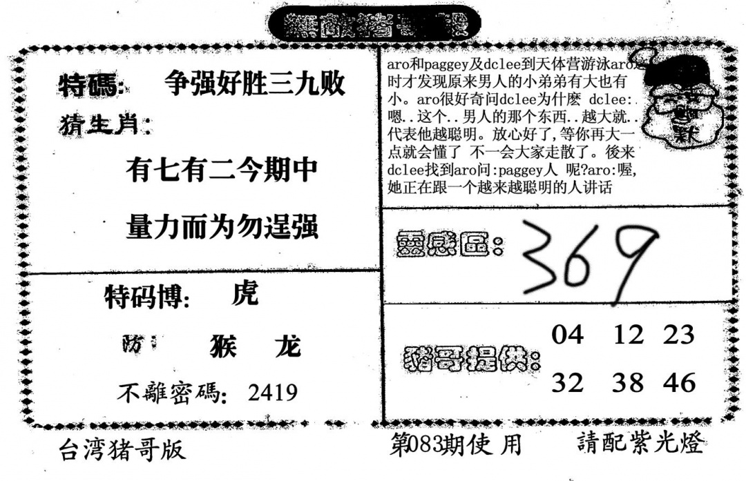 六合彩083期老版无敌猪哥(黑白)