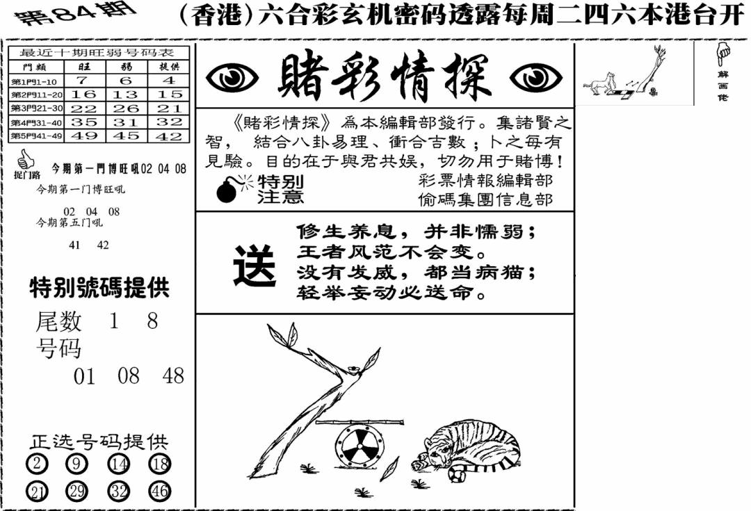六合彩084期老版赌彩情探(黑白)