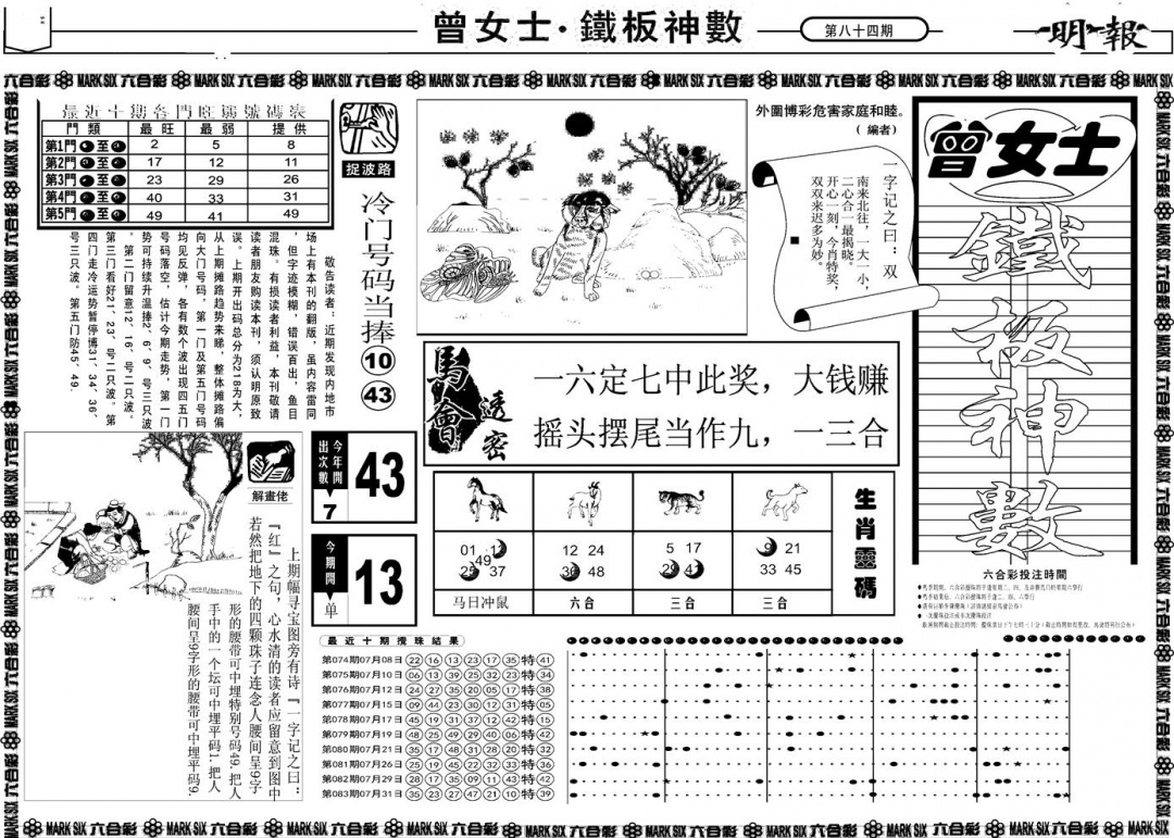 六合彩084期另版曾女士铁板A(黑白)
