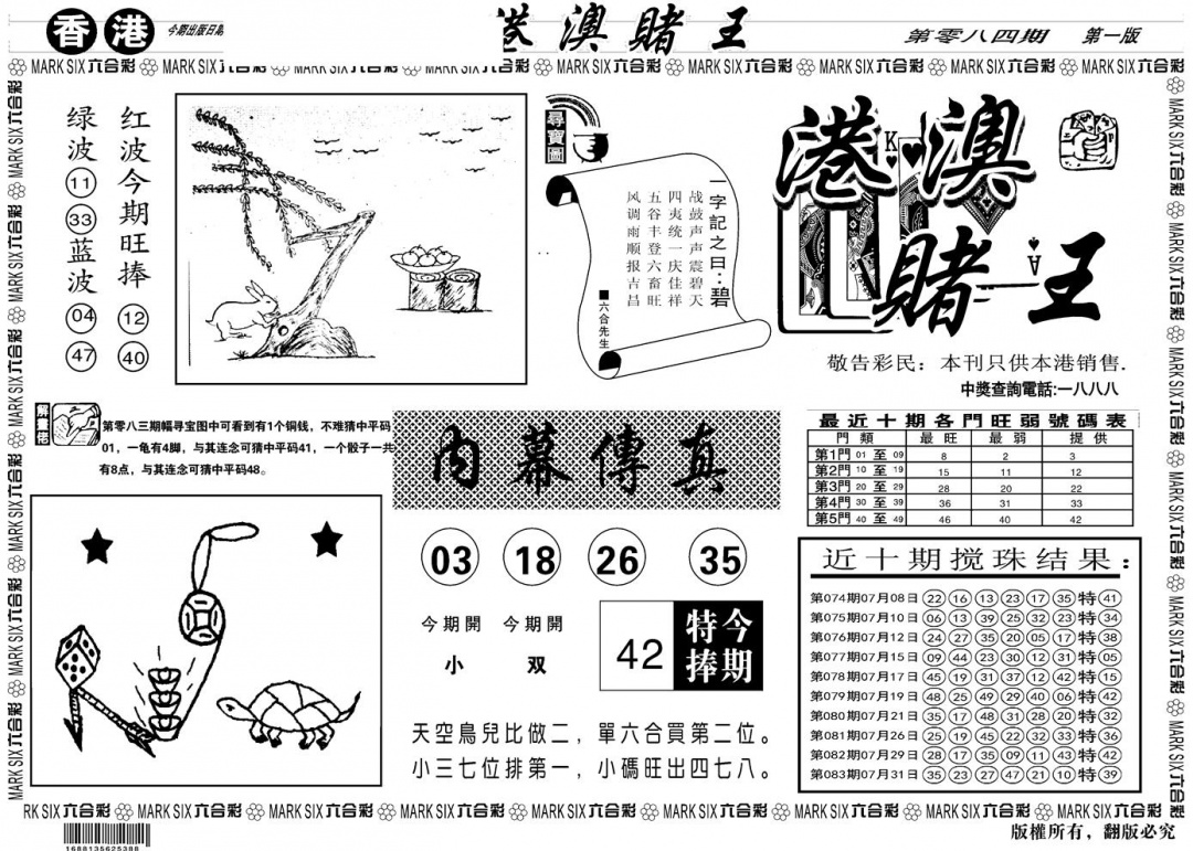 六合彩084期另版港澳赌王A(黑白)