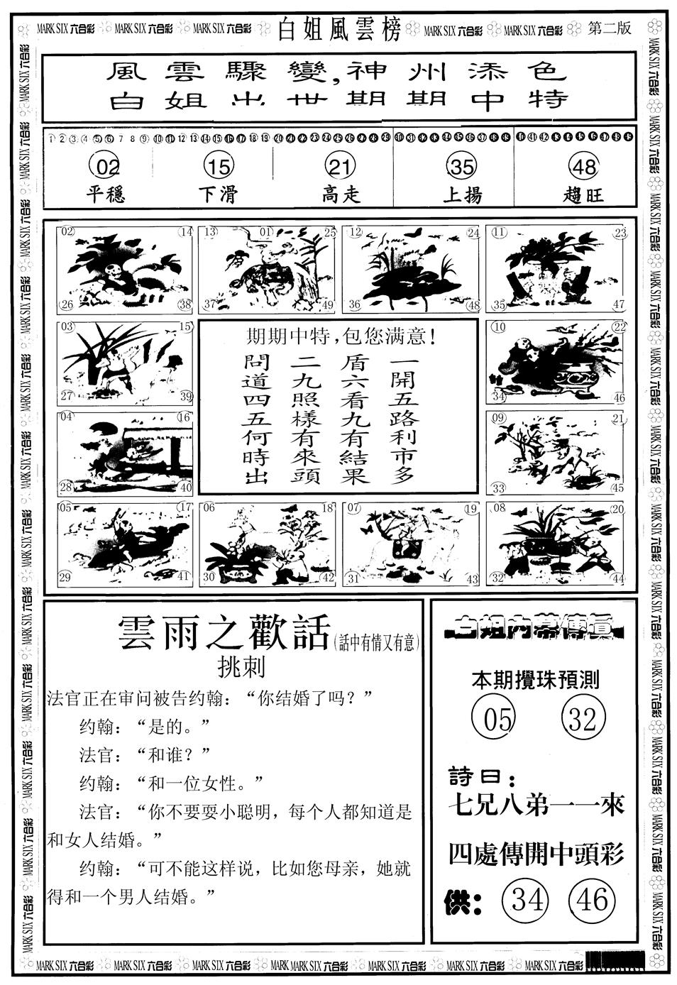 六合彩084期另版白姐风云榜B(黑白)