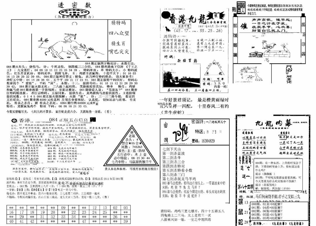 六合彩084期另新透密数B(新)(黑白)