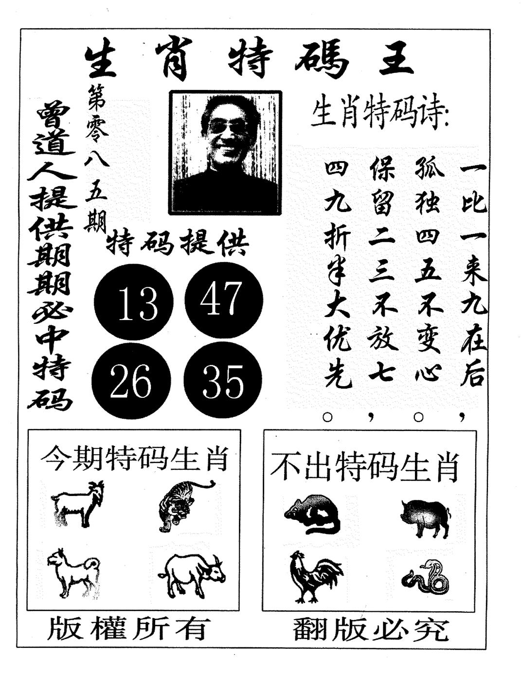 六合彩085期生肖特码王(黑白)