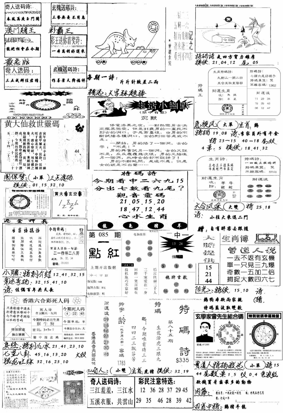 六合彩085期手写综合资料A(黑白)