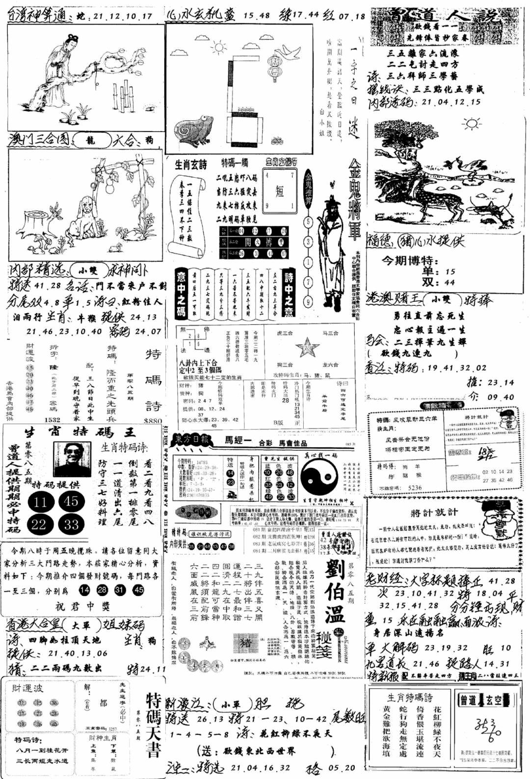 六合彩085期手写综合资料B(黑白)