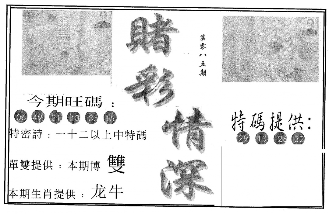 六合彩085期赌彩情深B(黑白)