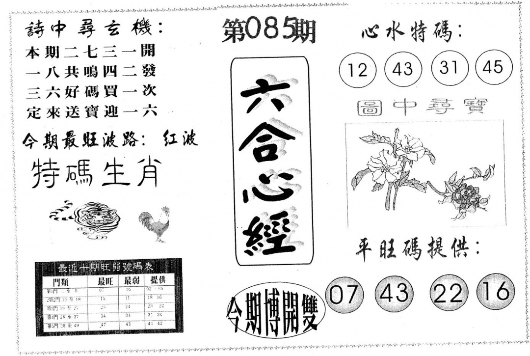 六合彩085期六合心经(黑白)