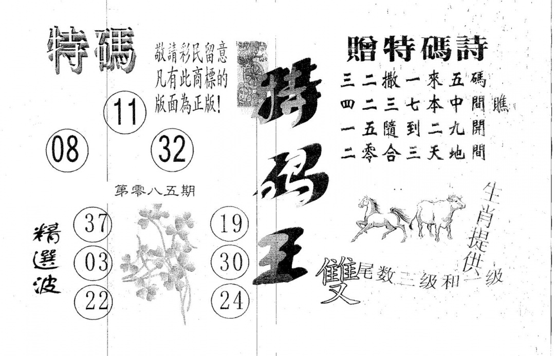 六合彩085期特码王A(黑白)