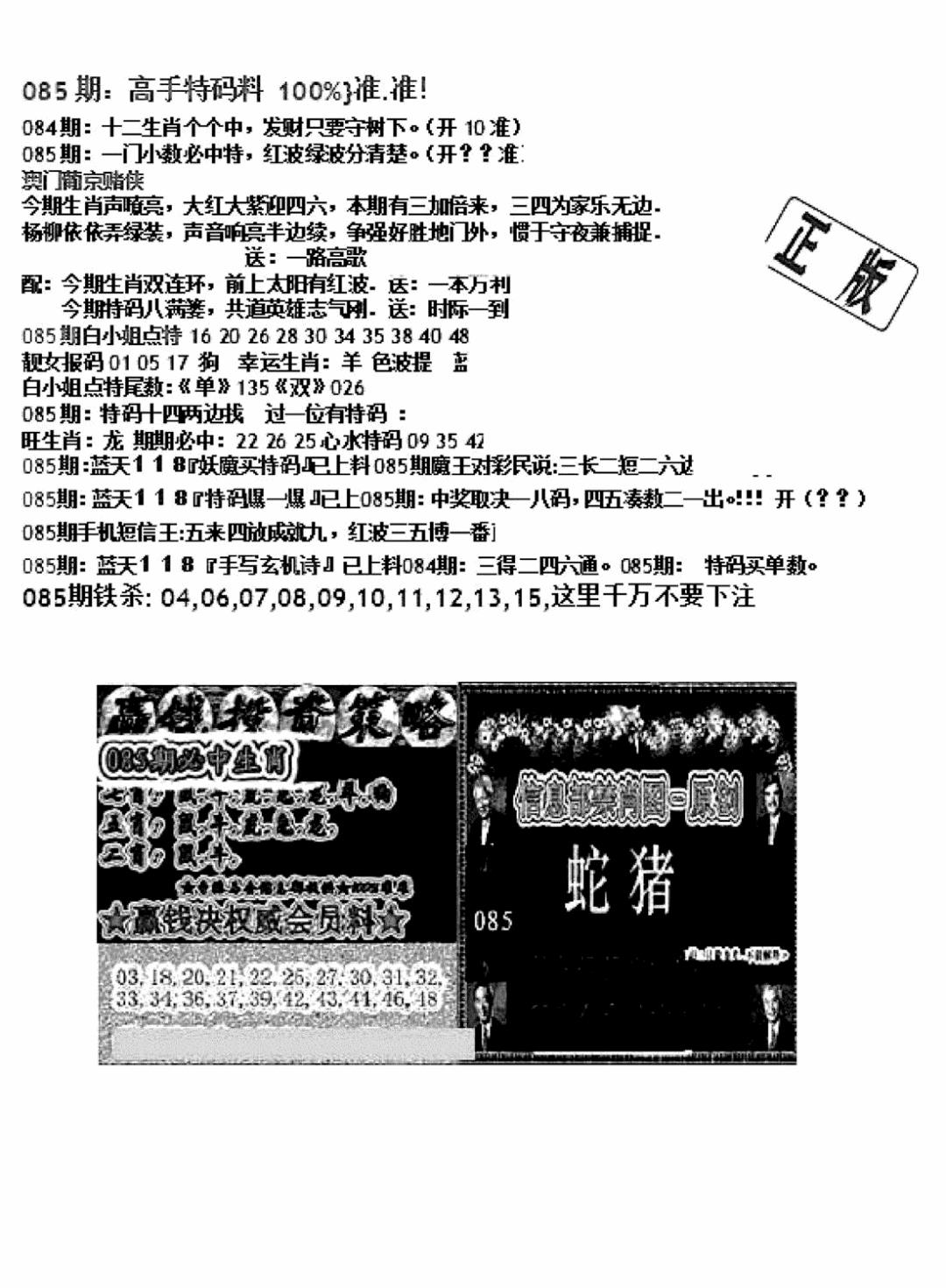 六合彩085期双龙报B(新图)(黑白)