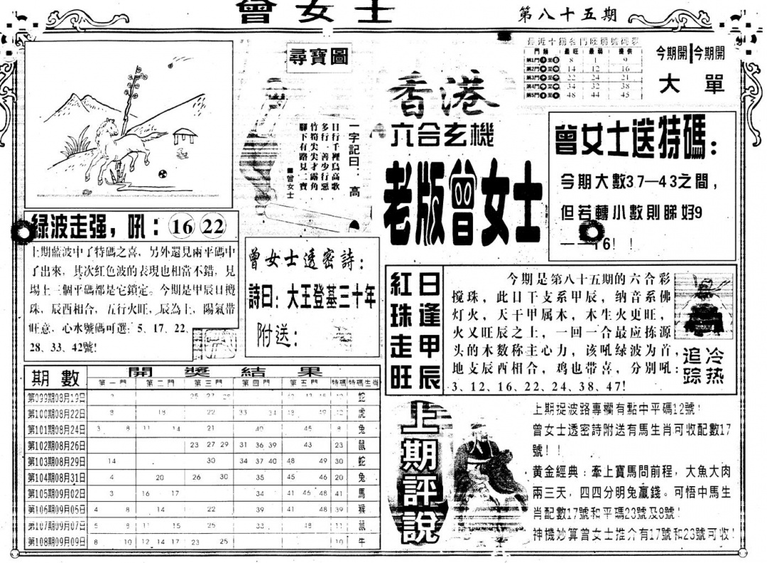 六合彩085期另版老曾女士A(黑白)