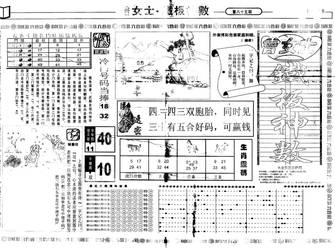 六合彩085期另版曾女士铁板A(黑白)