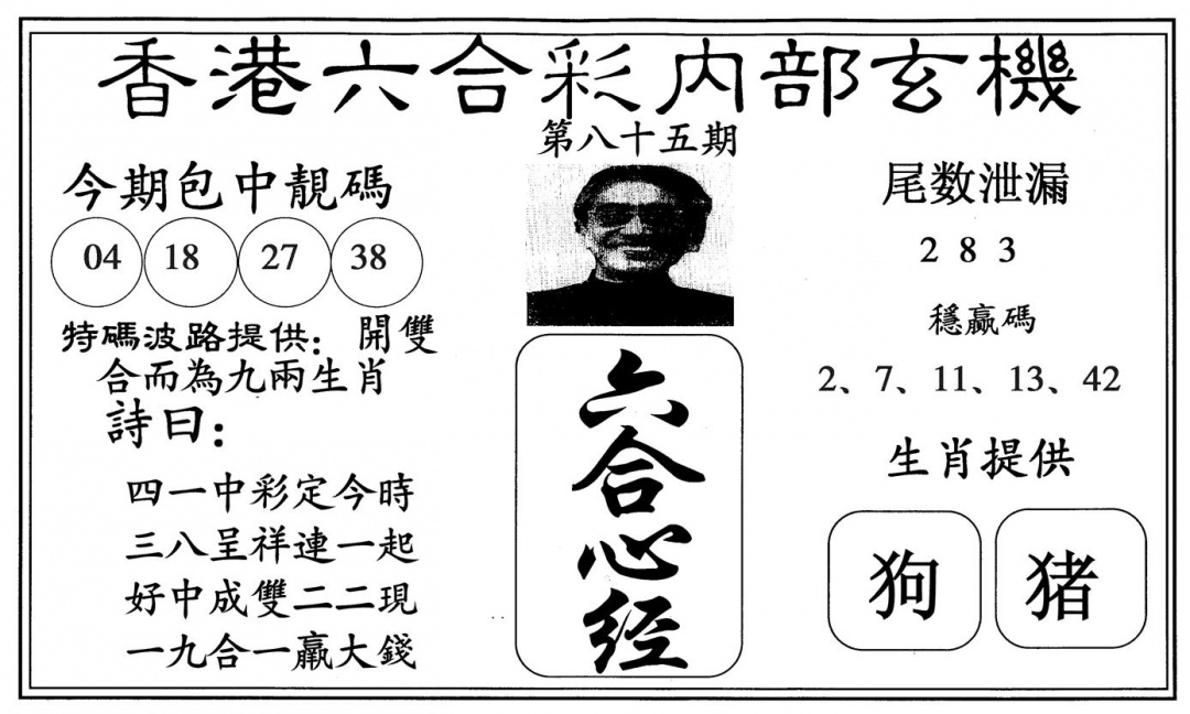 六合彩085期新六合心经(黑白)