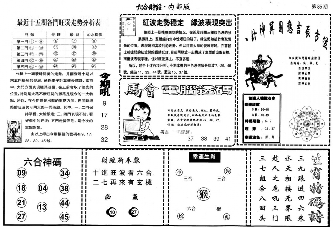 六合彩085期另版中财经B(黑白)
