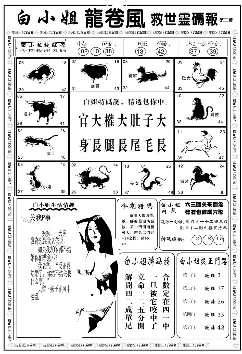 六合彩085期另版白姐龙卷风B(黑白)