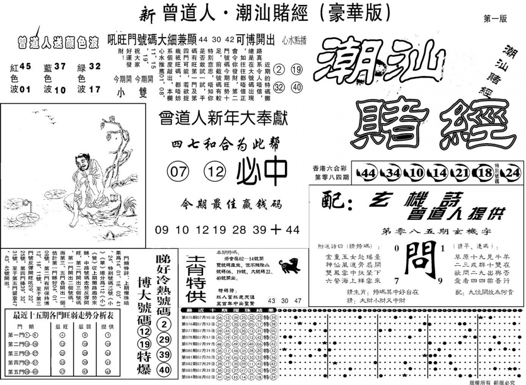 六合彩085期另潮汕赌经濠华版A(黑白)
