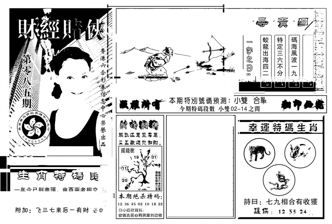 六合彩085期六合彩大三元(新图)(黑白)
