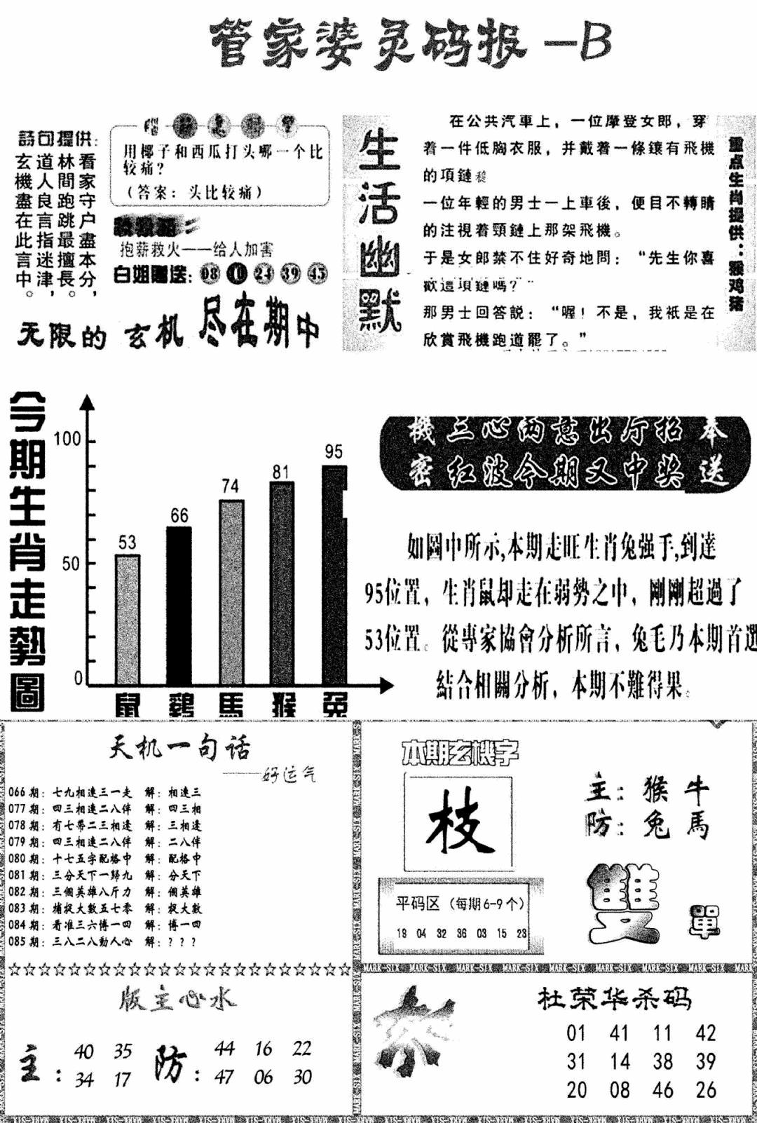 六合彩085期管家婆灵码报B(新图)(黑白)