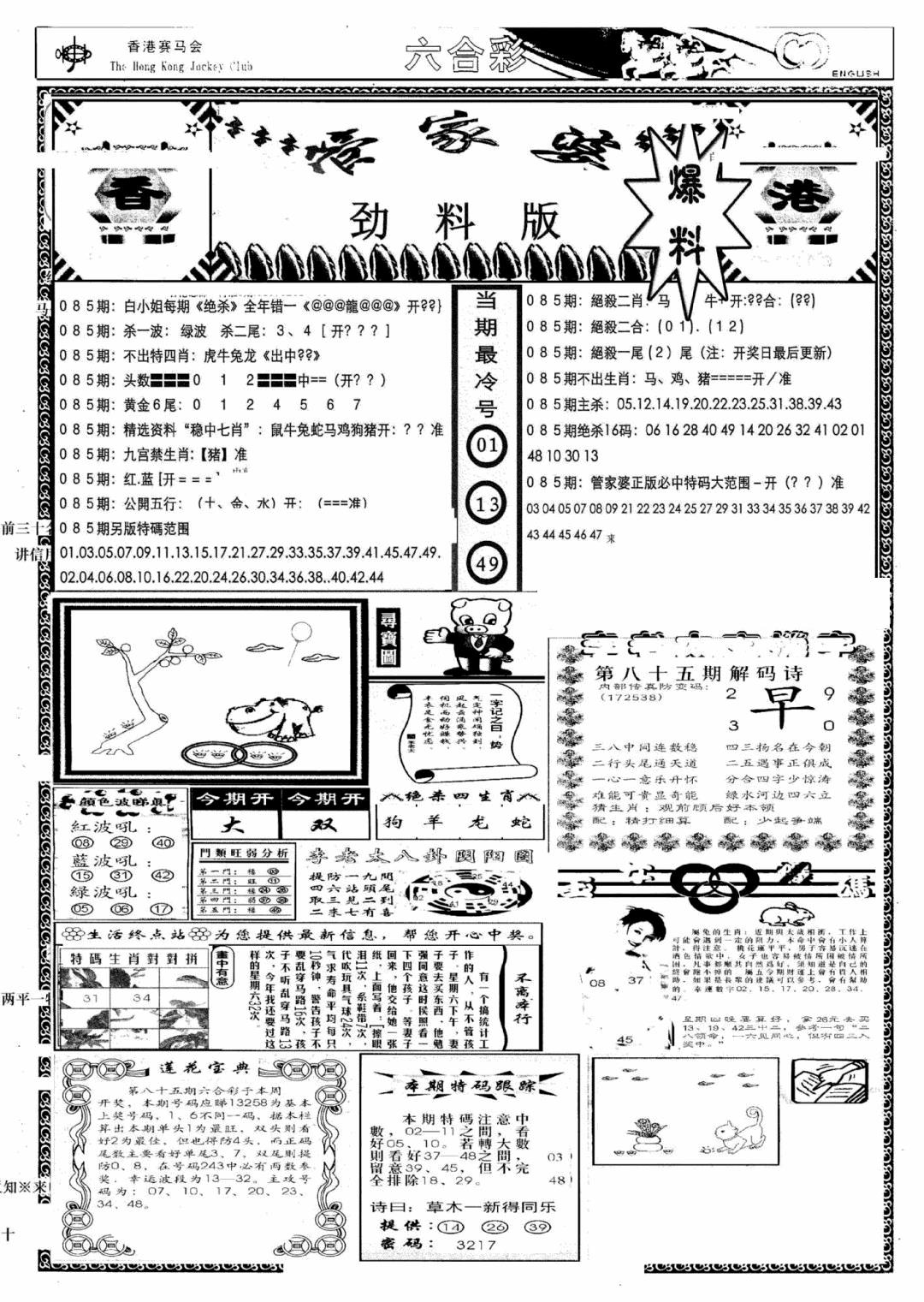 六合彩085期管家婆劲料版(新)(黑白)
