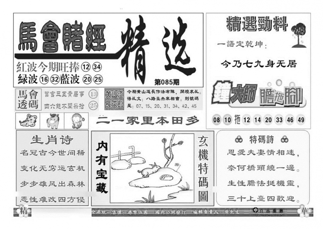 六合彩085期赌经精选(特准)(黑白)