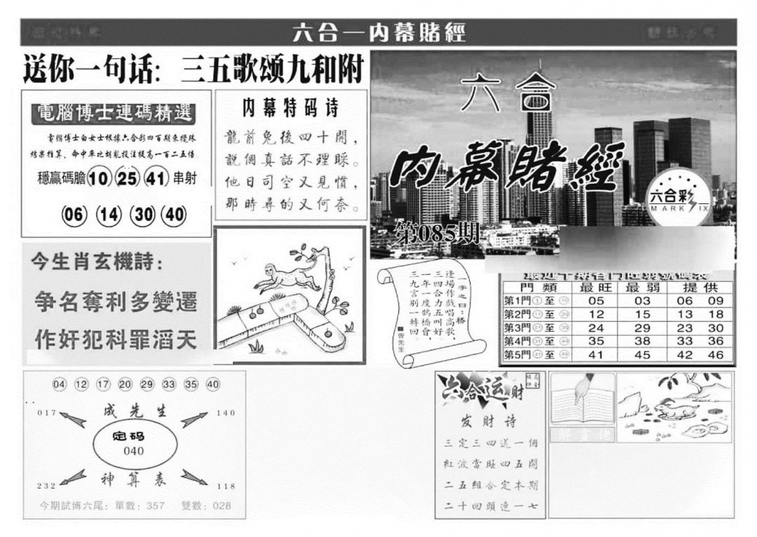 六合彩085期内幕赌经(特准)(黑白)