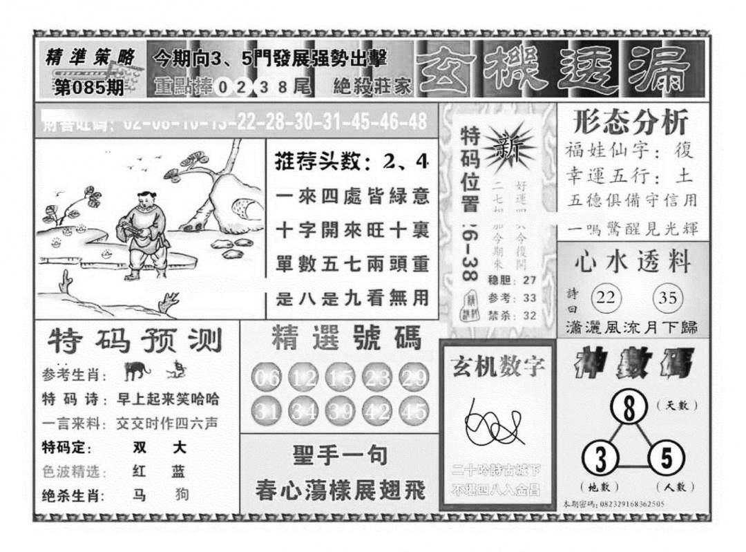 六合彩085期玄机透漏（新图）(黑白)