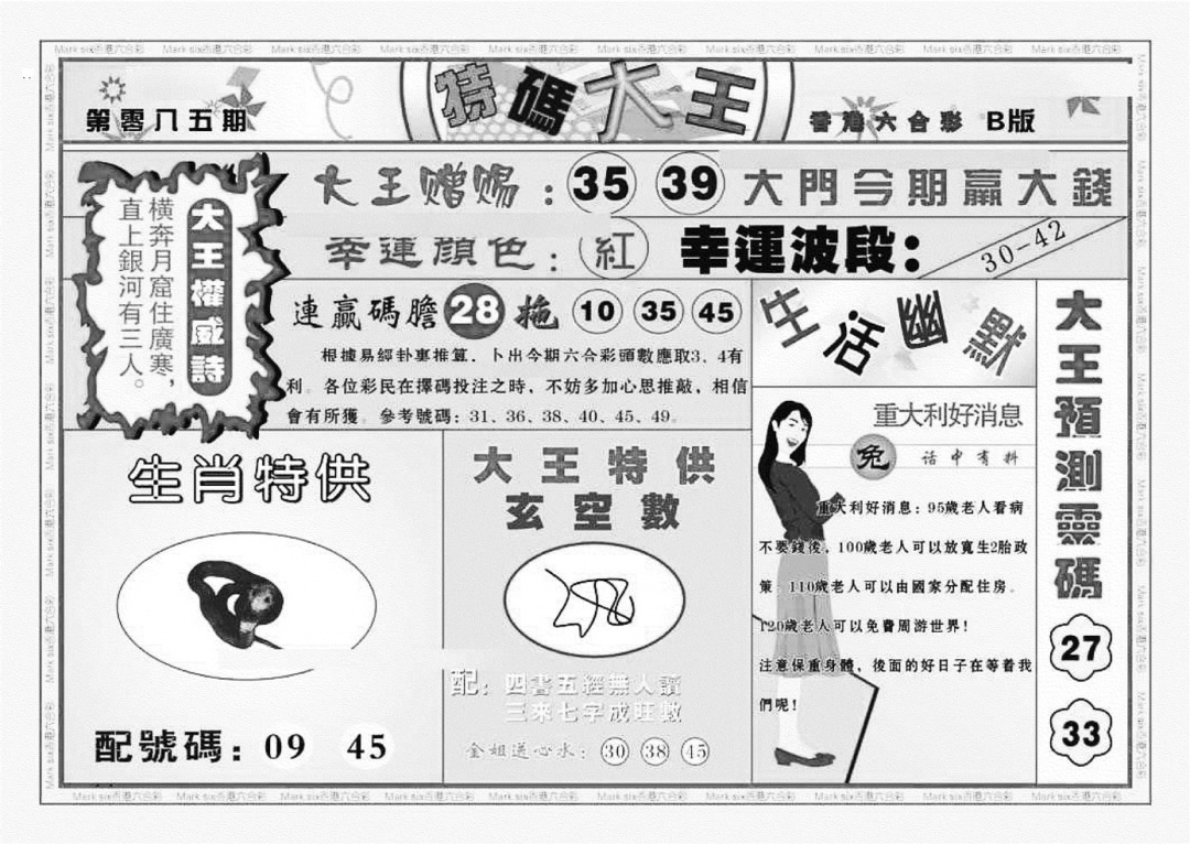六合彩085期特码大王B（新图）(黑白)