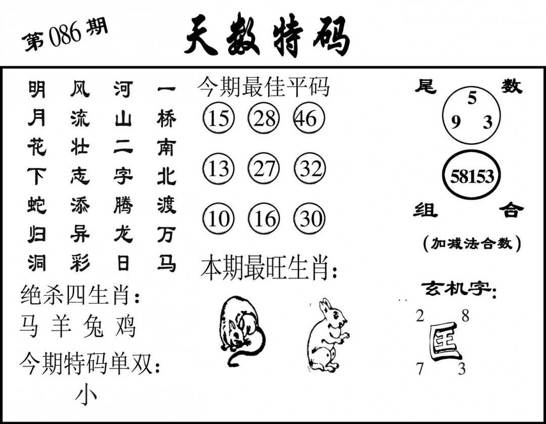 六合彩086期天数特码(黑白)