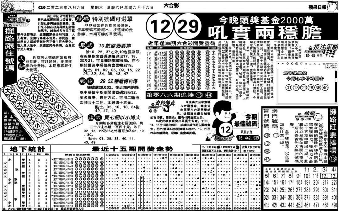 六合彩086期私作苹果报B(自决)(黑白)