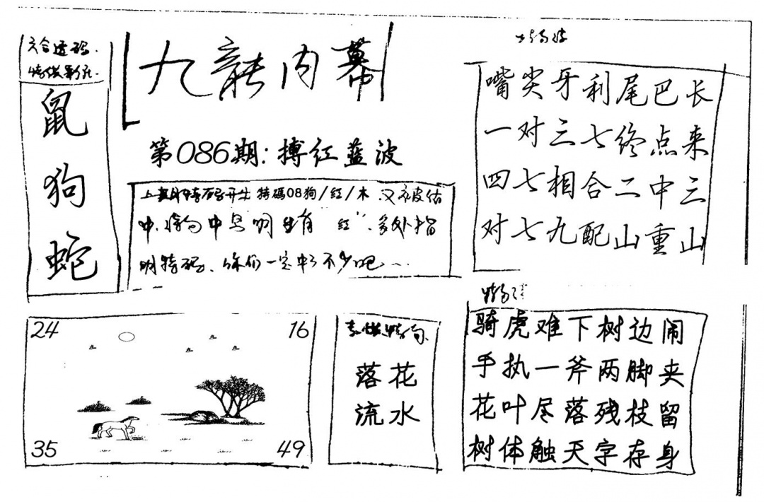 六合彩086期九龙内幕(新图)手写(黑白)
