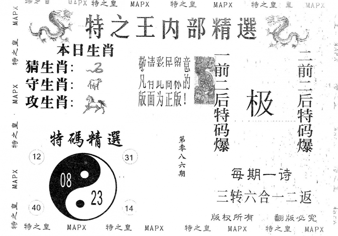 六合彩086期内部精选(黑白)
