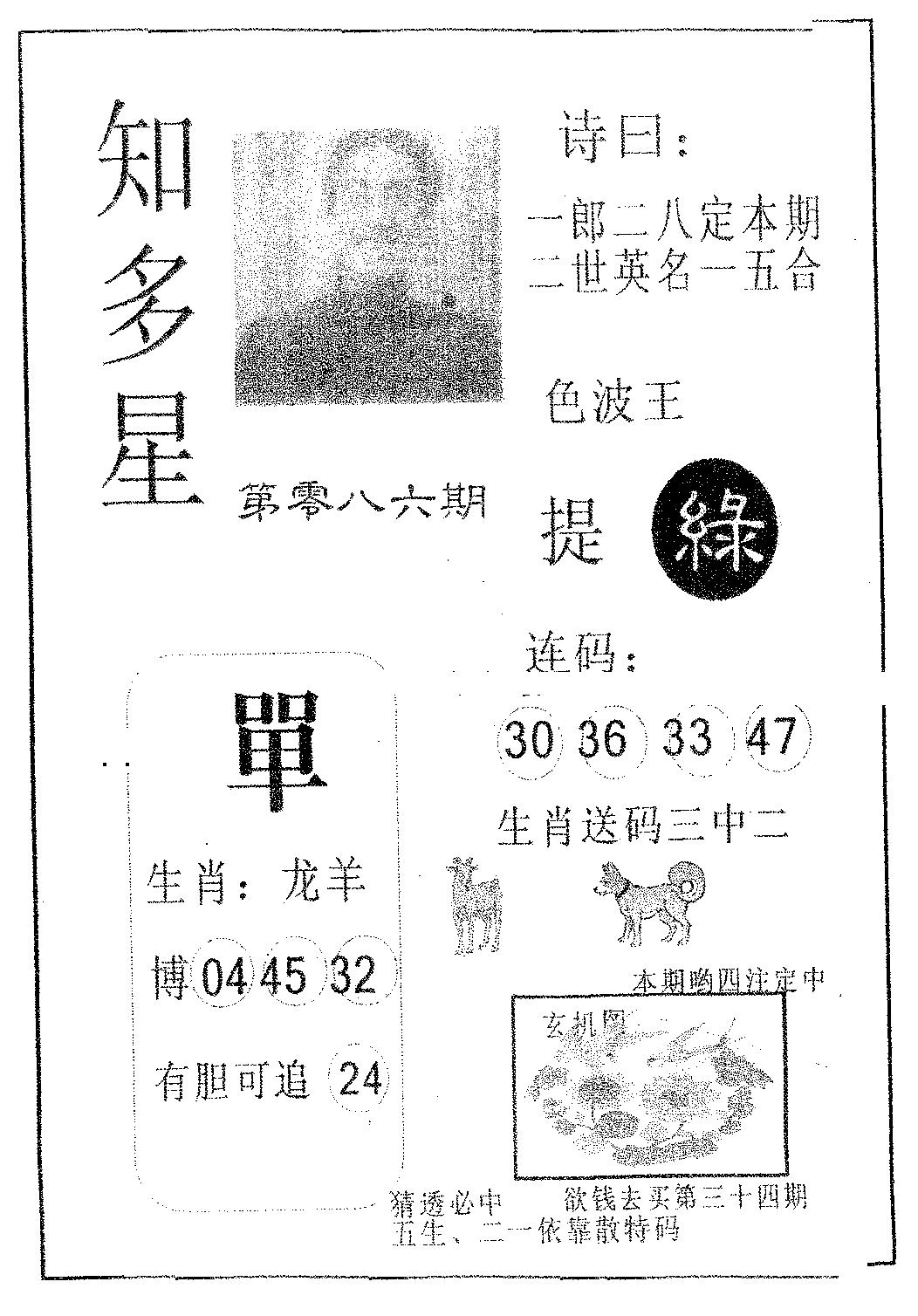 六合彩086期知多星(黑白)