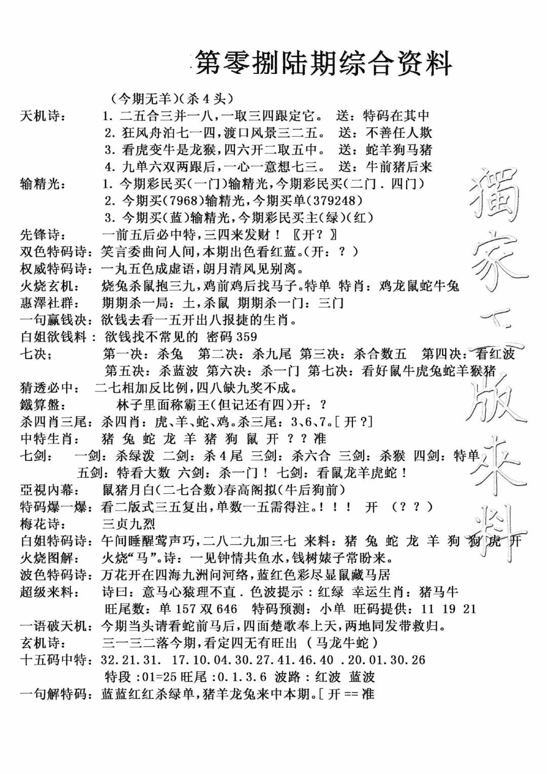 六合彩086期独家综合资料(新图)(黑白)