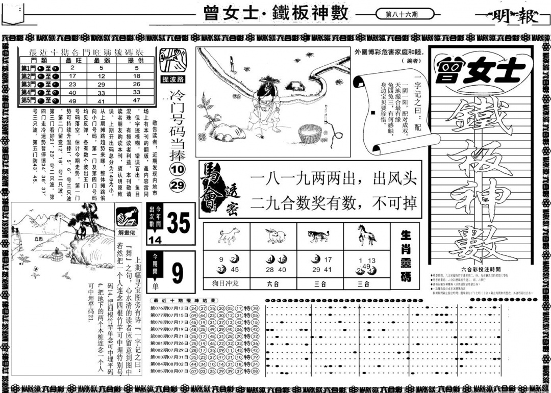 六合彩086期另版曾女士铁板A(黑白)