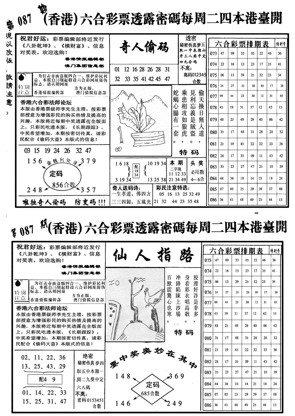 六合彩087期龙仔四合二(黑白)