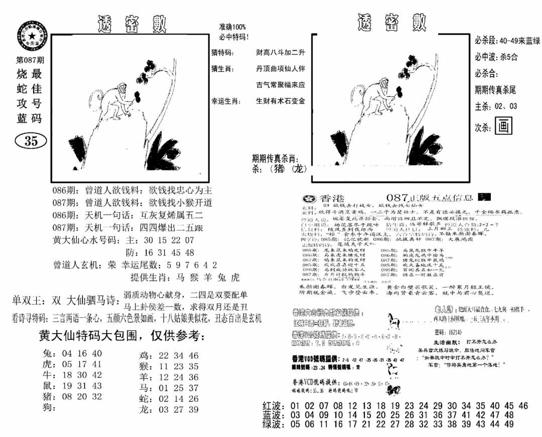 六合彩087期诸葛透密数(新图)(黑白)