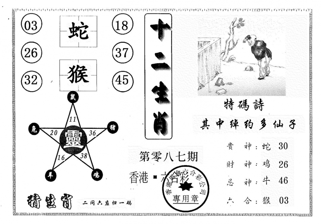 六合彩087期十二生肖(黑白)
