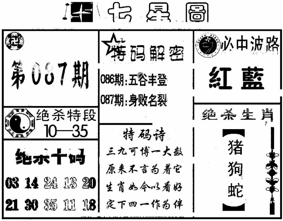 六合彩087期七星图(黑白)