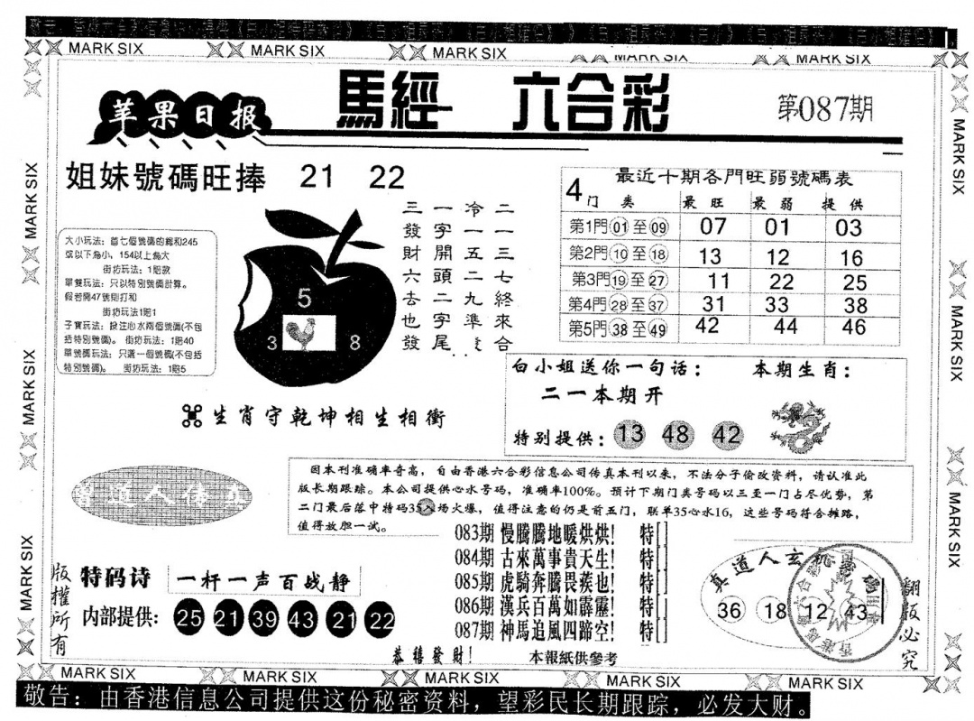 六合彩087期苹果日报A(黑白)