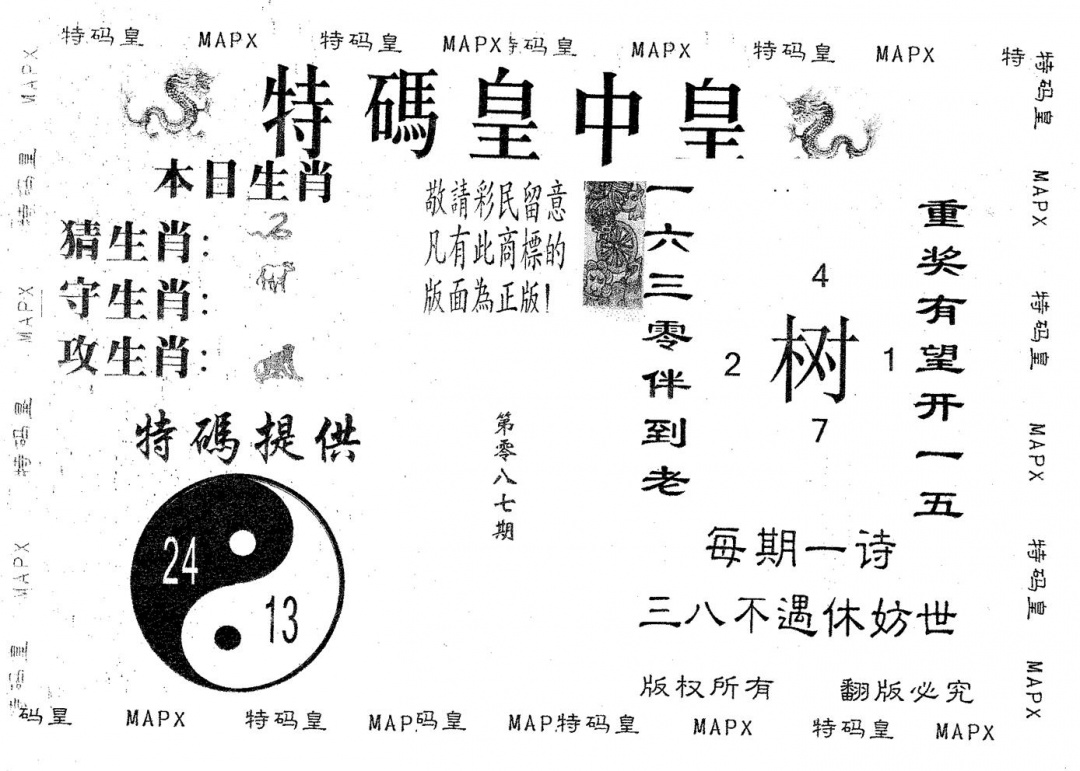 六合彩087期皇中皇B(黑白)
