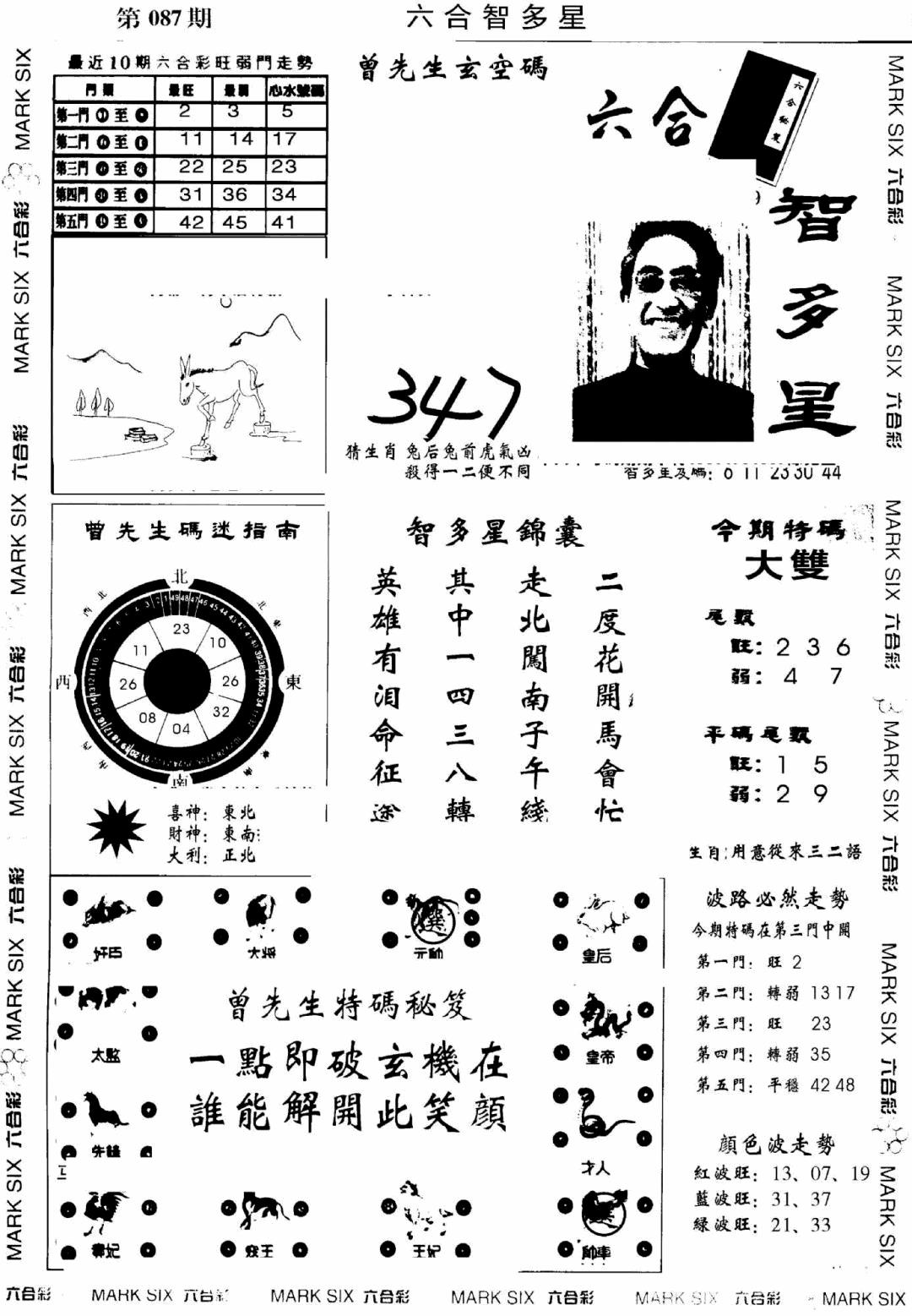六合彩087期另六合智多星(早图)(黑白)