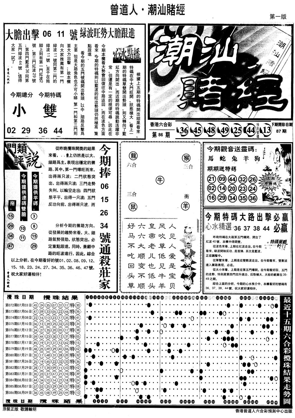 六合彩087期另版潮汕赌经A(黑白)