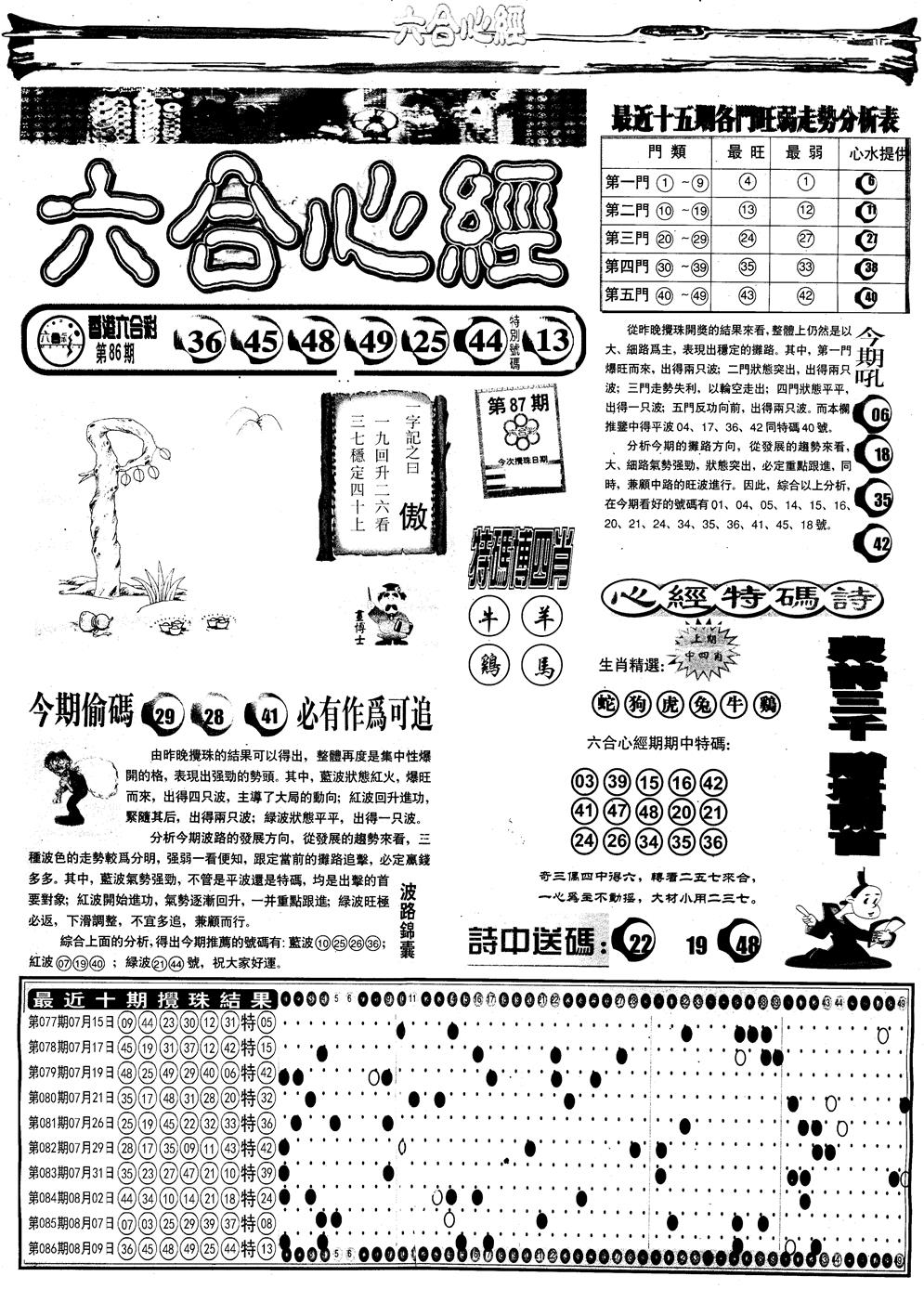 六合彩087期另版六合心经A(黑白)