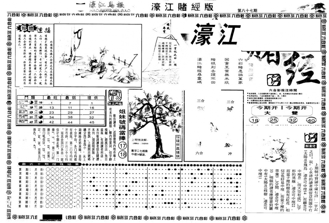 六合彩087期另版老濠江赌经A(黑白)