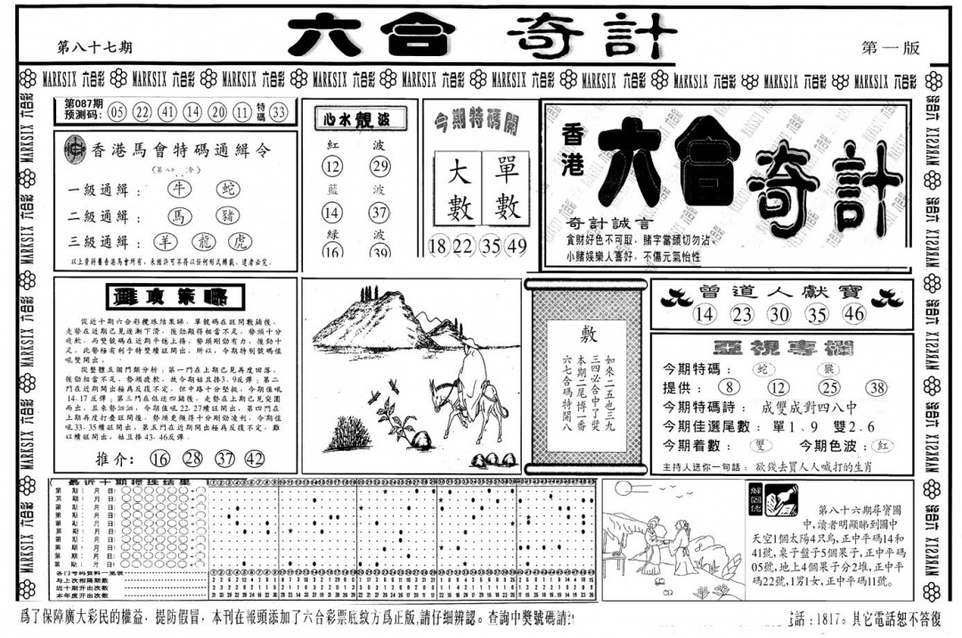 六合彩087期另版六合奇计A(黑白)